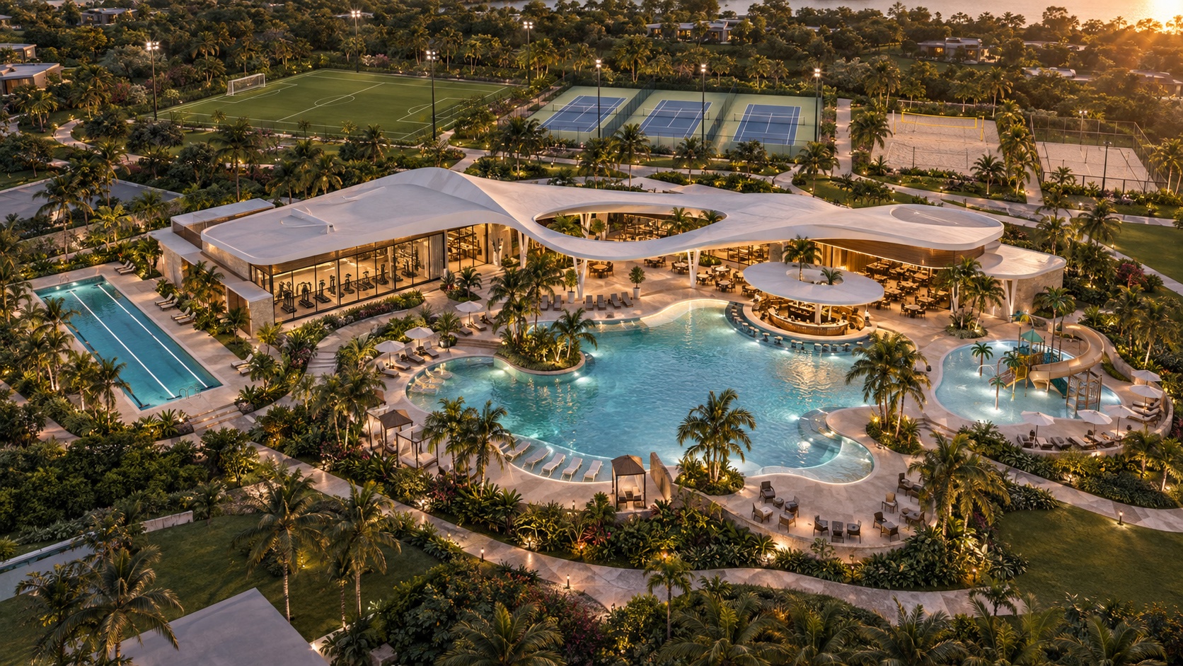 Clube central e complexo aquático